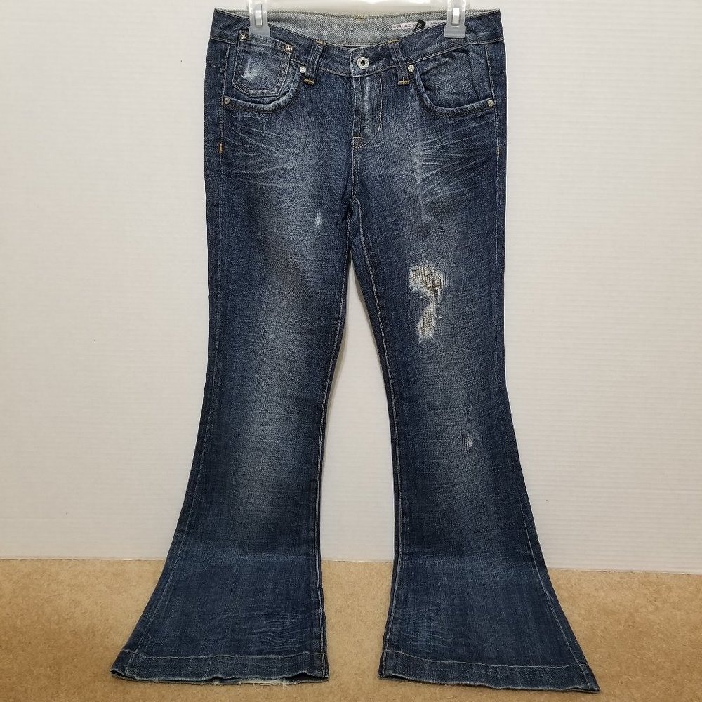 Buffalo David Bitton jeans 28 Beamer flare low rise stud bling pocket distressed